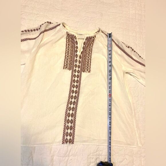 J. Jill 100% Cotton White Boho Embroidered 3/4 Sleeve Tunic Top Size 2X - Picture 7 of 9